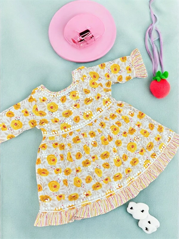 Kids Chikankari  Co-ord Sets In Mulmul Print(Mustard Yellow) - 24, Mustard Yellow