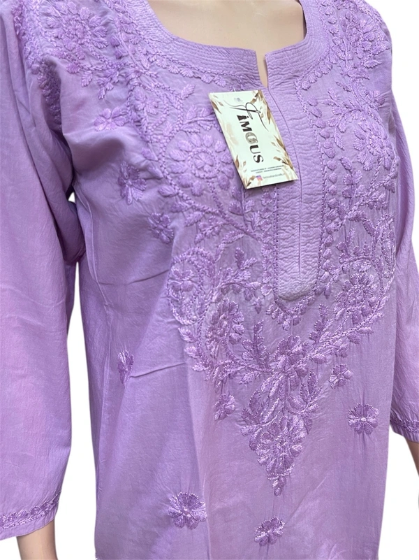 Purple Chikankari Kurti in Soft Mul Cotton - Purple, 3XL(46)