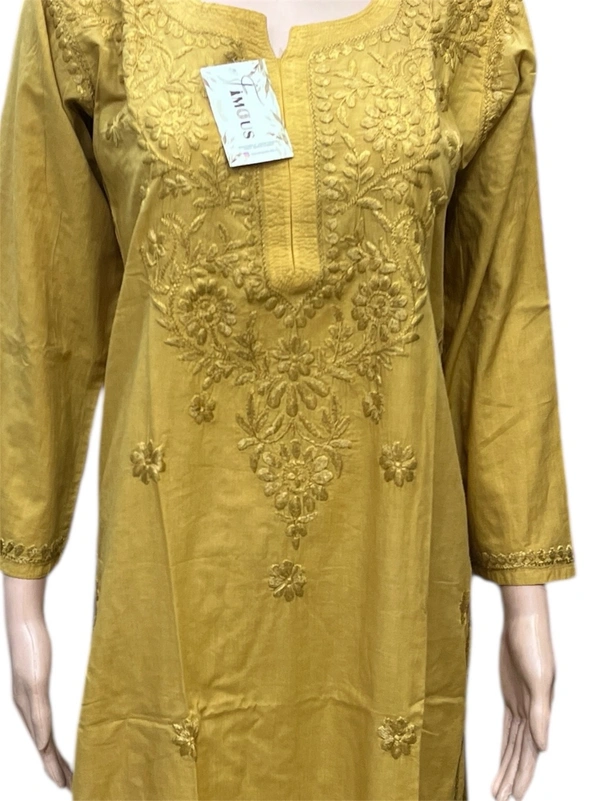 Mustard Chikankari Kurti in Soft Mul Cotton - Mustard, 2XL(44)