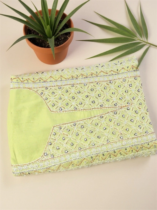 Limegreen Chikankari Unstiched Cotton Dress Material - Unstiched, Limegreen