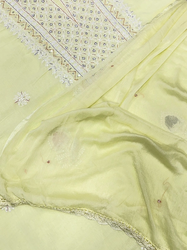 Limegreen Chikankari Unstiched Cotton Dress Material - Unstiched, Limegreen
