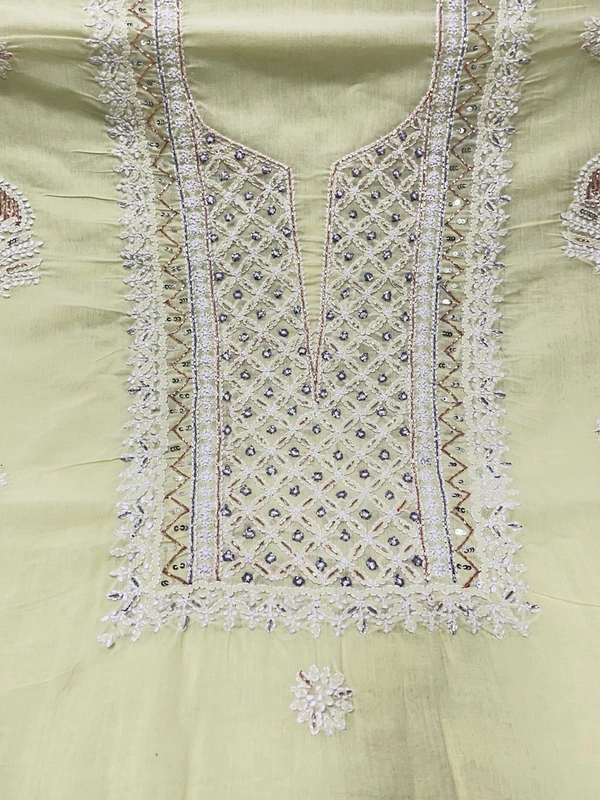 Limegreen Chikankari Unstiched Cotton Dress Material - Unstiched, Limegreen