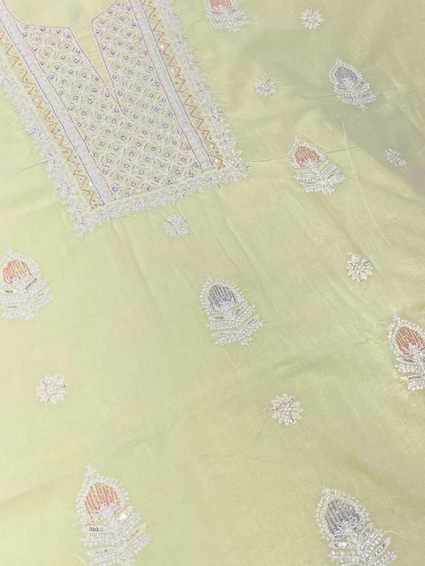 Limegreen Chikankari Unstiched Cotton Dress Material - Unstiched, Limegreen