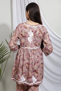 Mulprint Chikankari Coord Set - Brown, XL(42)