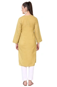 Mustard Chikankari Kurti in Mul Cotton - Mustard, L(40)