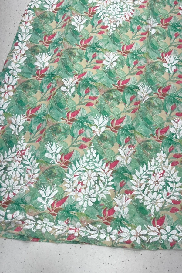 Modal Print Chikankari Straight Long Kurti - Green, M(38)