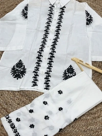 Chikankari White/Black Coord Sets  - White, XL(42)