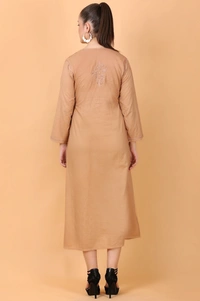 Dark Beige Chikankari Gown Pocket Style - Dark Beige, M(38)