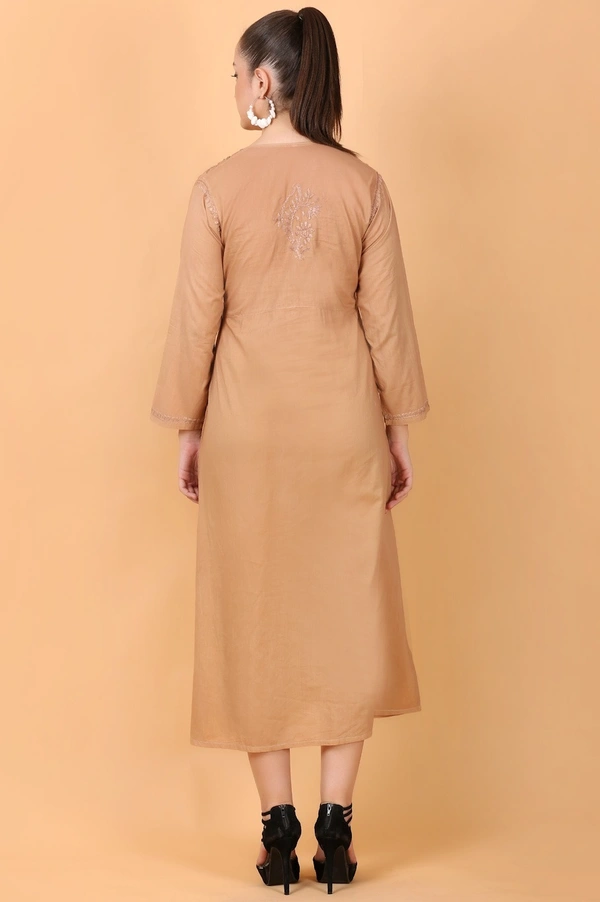 Dark Beige Chikankari Gown Pocket Style - Dark Beige, M(38)