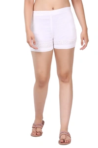 Chikankari Hot Pants - White, Free Size Upto Waist(34)inches