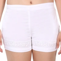 Chikankari Hot Pants - White, Free Size Upto Waist(34)inches