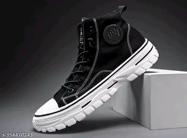Trendy Mid Top Converse Shoes With Extra Soft And Durable Sole(20) - Black, 8