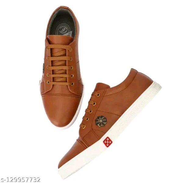 Classy Leather Lightweight Partywear, Causal Street Wear Sneakers With Extra Durable Sole(21) - Brown, 6