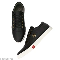 Classy Leather Lightweight Partywear, Causal Street Wear Sneakers With Extra Durable Sole(21) - Black, 8