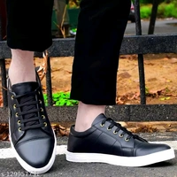 Classy Leather Lightweight Partywear, Causal Street Wear Sneakers With Extra Durable Sole(21) - Black, 8