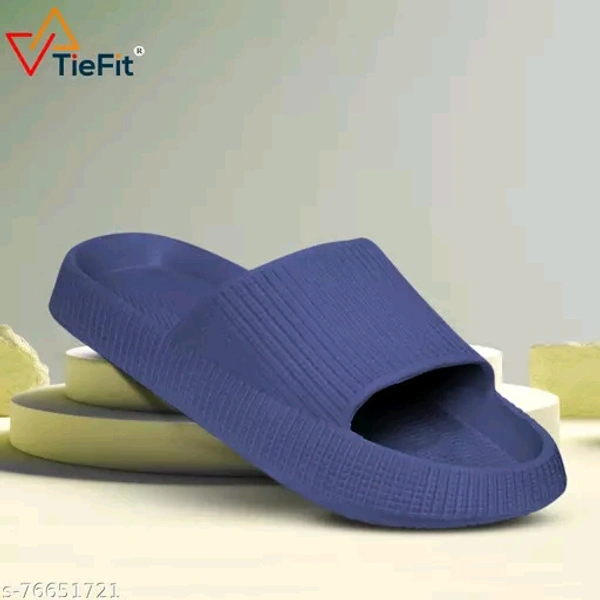 Solid Black/white/blue Comfortable And Lightweight Slidders - Black, 7