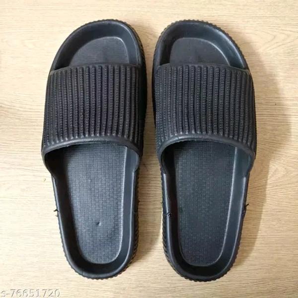 Solid Black/white/blue Comfortable And Lightweight Slidders - Black, 9