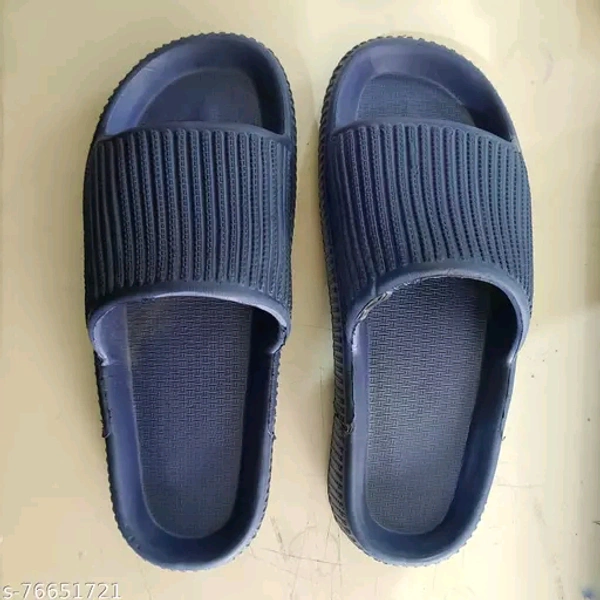 Solid Black/white/blue Comfortable And Lightweight Slidders - Blue, 9