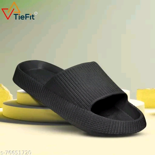 Solid Black/white/blue Comfortable And Lightweight Slidders - Black, 10