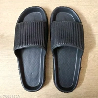 Solid Black/white/blue Comfortable And Lightweight Slidders - Black, 10
