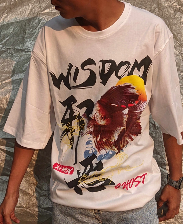 Eagle printed Baggy T-shirt  - White, XL