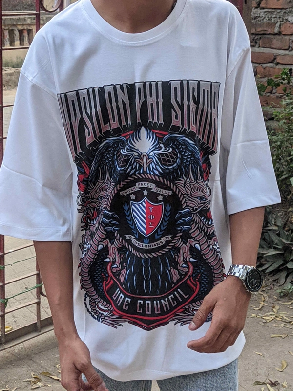 White printed baggy t-shirt - White, XL