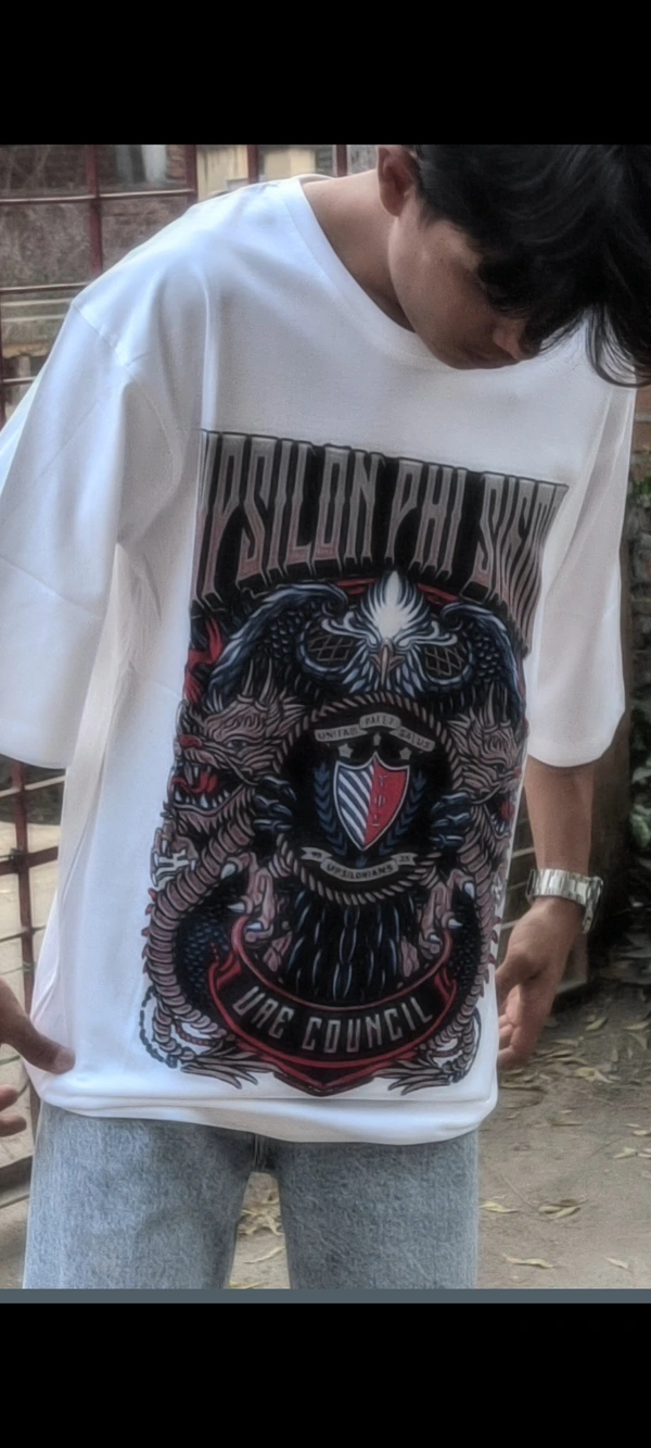 White printed baggy t-shirt - White, XL