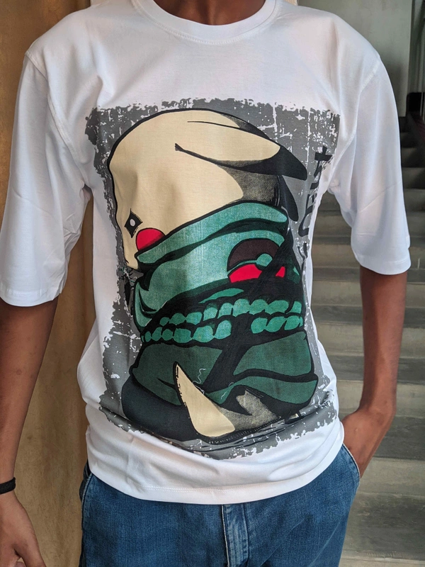 Printed Baggy white t-shirt - White, XL