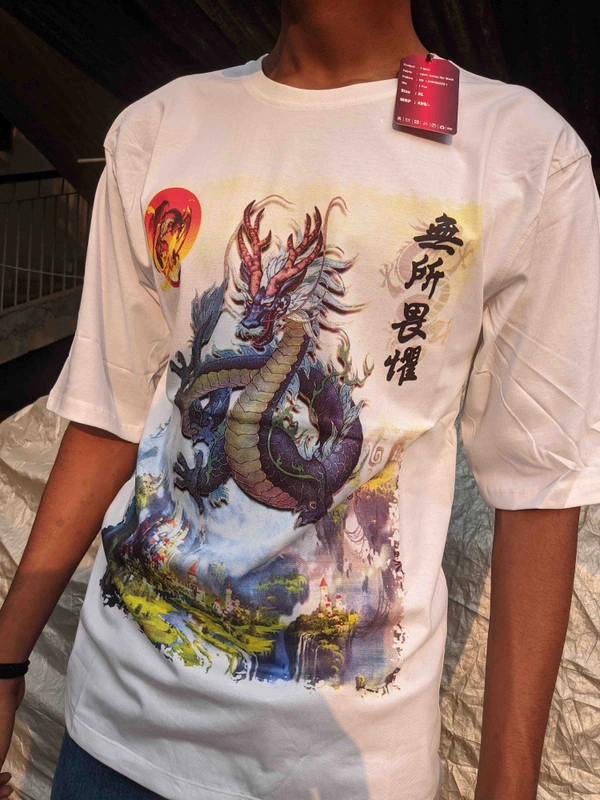 Dragon printed baggy t-shirt - White, XL