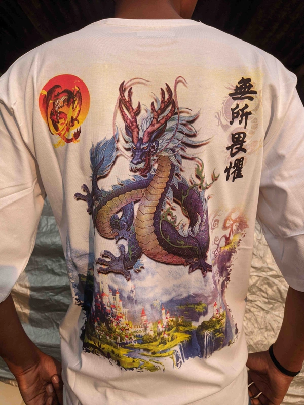 Dragon printed baggy t-shirt - White, XL