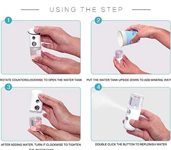 NightCare Mini Nano Mist Sprayer Sanitizer Handy Facial Steamer Face Moisturizing Sprayer Portable Sprayer for Watches Money Phone Sanitizer - White, 30ml
