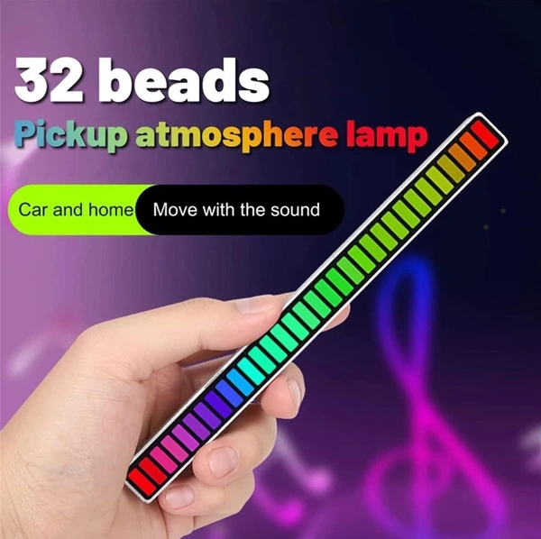 Rhythm RGB Light | RGB Colorful Sound Control Voice Activated Light | Music Ambient LED Lamp Bar for Desktop Car TV -Pack of 1,(Plastic, Black/White)