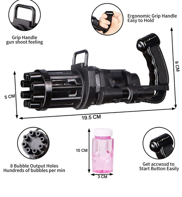 8-Hole battery operated Bubbles Gun Toys for Boys and Girls - Black