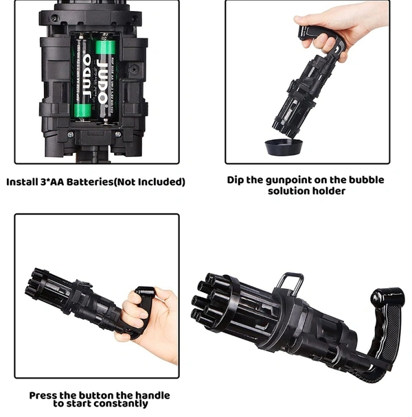 8-Hole battery operated Bubbles Gun Toys for Boys and Girls - Black
