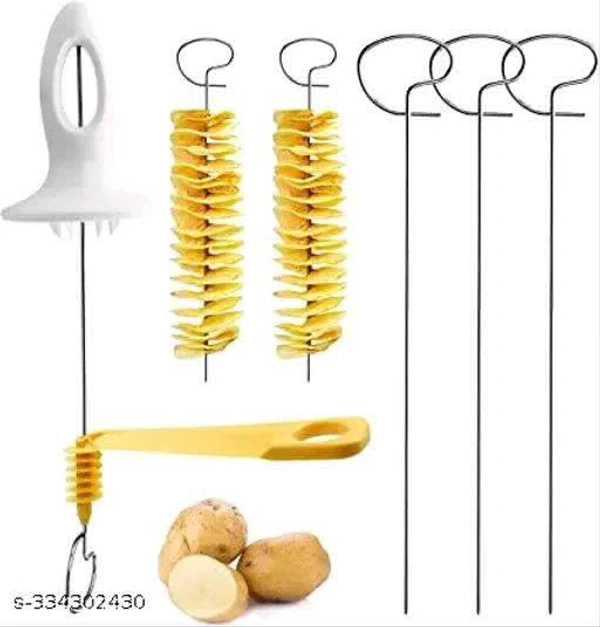 Pavan Ecommerce Potato Spiral Cutter Manual Slicer With 4 stainless Stell Sticks-Plastic & Stainless Steel, Multicolor Potato Slicer 1