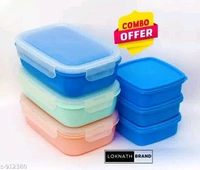 Plain Plastic Lunch Box Loknath Brand (Set of 6) With 200ml Box (small dabbi) Multiple Use Freezer Safe