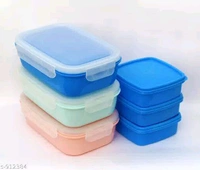 Plain Plastic Lunch Box Loknath Brand (Set of 6) With 200ml Box (small dabbi) Multiple Use Freezer Safe