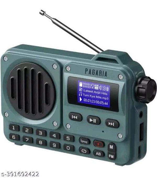 Pocket FM Radio Portable Multimedia Speaker With Powerful Torch USB AUX And SD Card Input 12 Hours Playback Digital Clock External FM Antenna (Red)