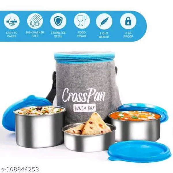 CrossPan Zion Fresh Stainless Steel Insulated Tiffin Box/Lunch Box, Set of 3,(containers - 200 ml, 320 ml & 500 ml),Material: Stainless Steel
