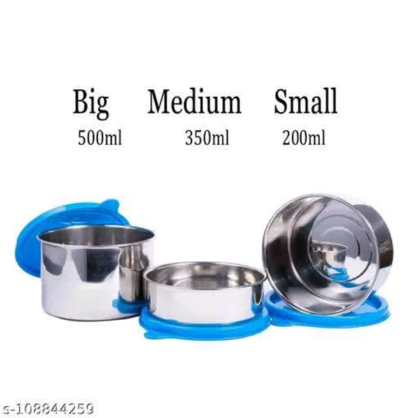 CrossPan Zion Fresh Stainless Steel Insulated Tiffin Box/Lunch Box, Set of 3,(containers - 200 ml, 320 ml & 500 ml),Material: Stainless Steel