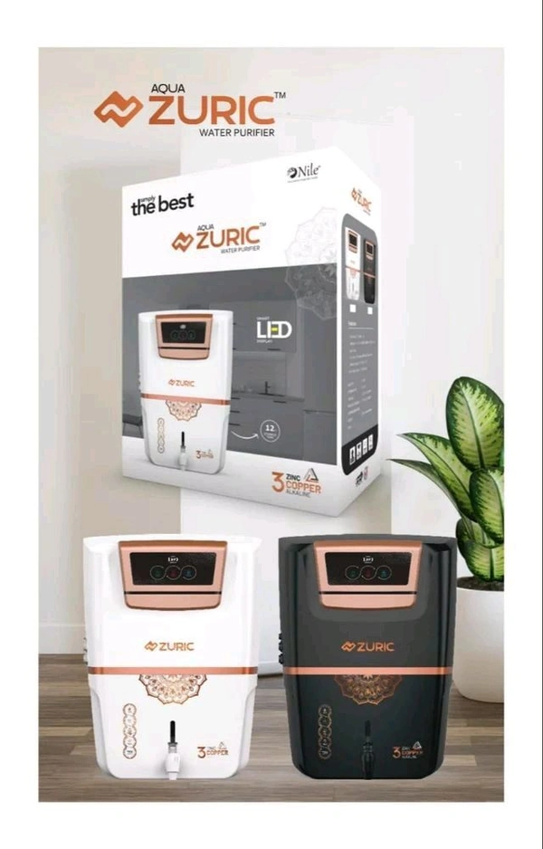 Aqua ZURIC R.O WATER PURIFIER | RO+COPPER+ALKALINE B12 WITH ZINC + UV + UF + TDS CONTROLLER - Black