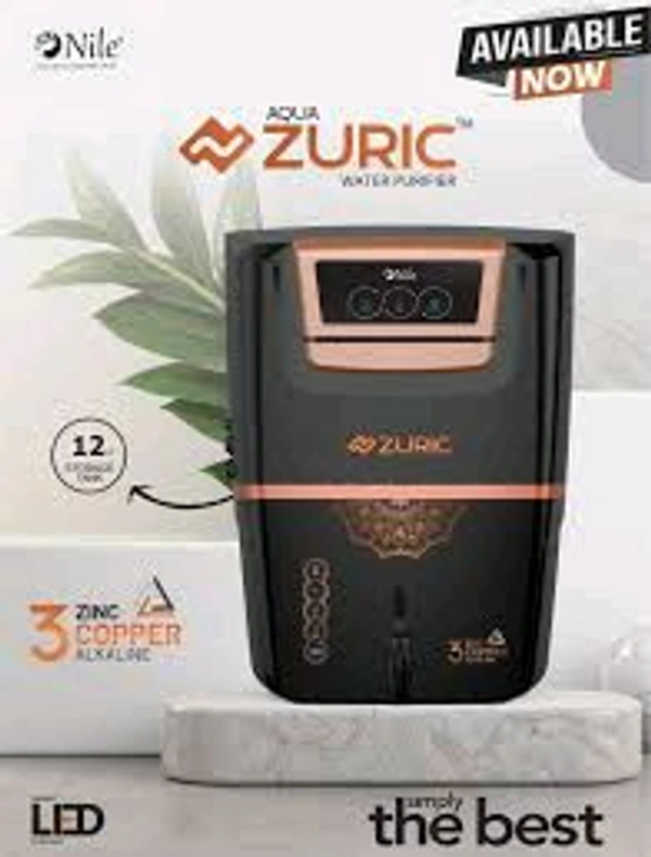 Aqua ZURIC R.O WATER PURIFIER | RO+COPPER+ALKALINE B12 WITH ZINC + UV + UF + TDS CONTROLLER - Black