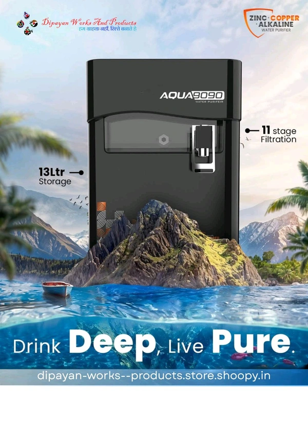 AQUA 9090 RO WATER PURIFIER | RO+COPPER, ALKALINE B12 & ZINC+ UV+ UF+ TDS CONTROLLER - BLACK