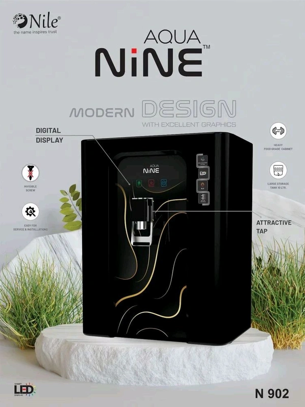 AQUA NINE R.O WATER PURIFIER | RO+COPPER, ALKALINE B12 WITH ZINC +UV+ TDS CONTROLLER - BLACK - WITH DESIGN