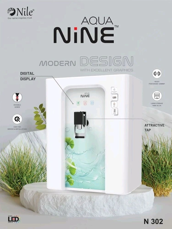 AQUA NINE R.O WATER PURIFIER | RO+COPPER, ALKALINE B12 WITH ZINC +UV+ TDS CONTROLLER - WHITE - WITH FLOWER