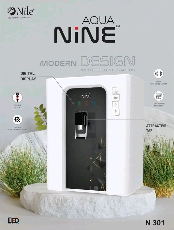 AQUA NINE R.O WATER PURIFIER | RO+COPPER, ALKALINE B12 WITH ZINC +UV+ TDS CONTROLLER - WHITE - WITH DESIGN