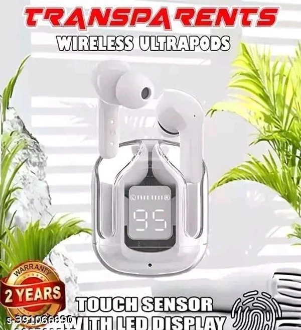 Ultrapods TWS Earbud, Bluetooth Earbuds with Display, Ultra Design, 20 Hrs Playtime with Fast Charging, Bluetooth TrendyName: Ultrapods TWS Earbud, Bluetooth Earbuds with Display, Ultra Design, 20 Hrs Playtime with Fast Charging, Bluetooth TrendyBattery Charge Time: 2 HoursBluetooth Range: 10mBluetooth Version: 5.3Charging Type:  All SmartphonesFrequen - White