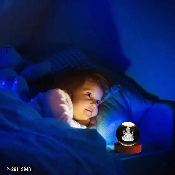 3D Galaxy Crystal Ball Night Light Lamp Lord Ganesha USB Connect With Colourful LED Wooden Base for Home Decoration Birthday | Corporate Gifts