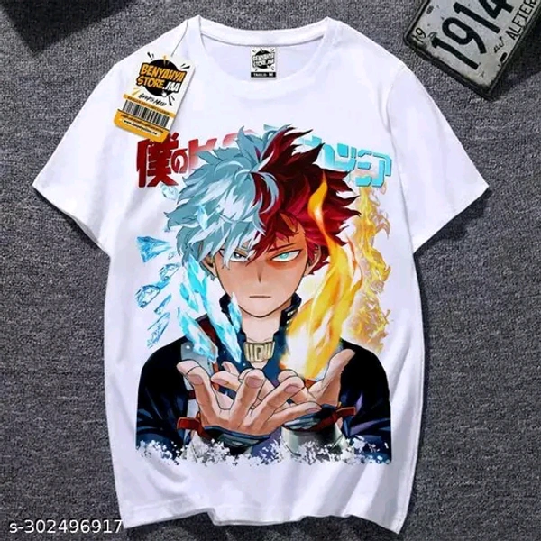 ON TREND Round Neck Half Sleeve My Hero Academia Printed Polyester Regular/Casual Wear T-Shirt - White, XS