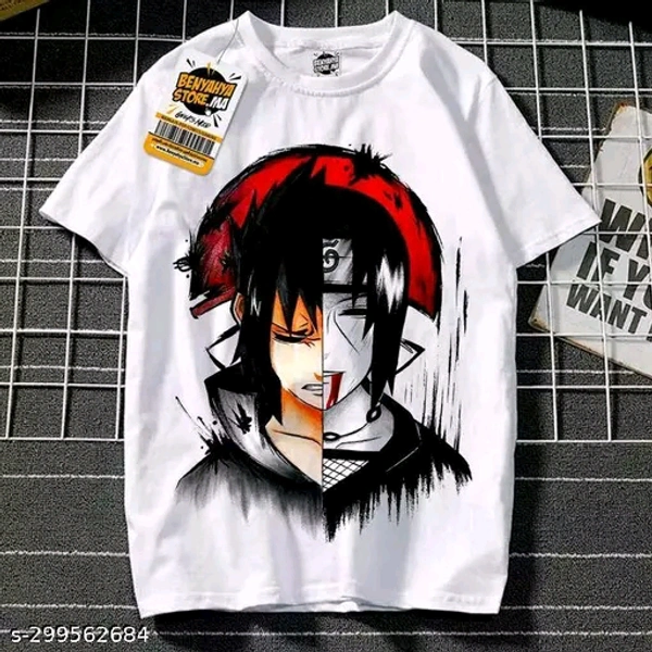 Round Neck Half Sleeve Itachi Uchiha Printed Polyester Regular/Casual Wear T-Shirt - XS